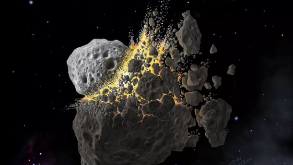 Asteroid collision. Illustration.